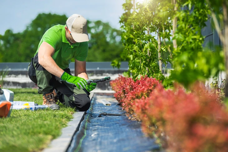 Paysage Professionnel Installation d'un système d'irrigation au goutte-à-goutte dans un jardin